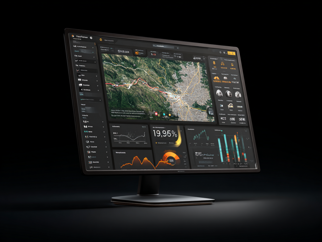 Fleet dashboard with GPS tracking map and analytics